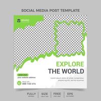 mídia social de agência de viagens e passeios e modelo de design de banner web verde vetor