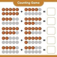 conte e combine, conte o número de basquete e combine com os números certos. jogo educativo para crianças, planilha para impressão, ilustração vetorial vetor