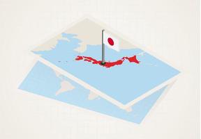 Japão selecionado no mapa com bandeira isométrica do Japão. vetor