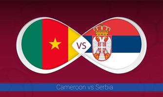 camarões x sérvia na competição de futebol, grupo a. contra o ícone no fundo do futebol. vetor