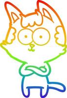 linha de gradiente de arco-íris desenhando gato de desenho animado feliz com braços cruzados vetor