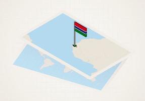 gâmbia selecionada no mapa com bandeira 3d da gâmbia. vetor