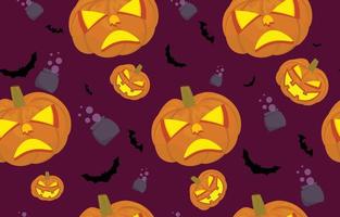 sem costura de fundo de abóbora e diabo rosto assustador na noite de halloween festival em ideias de outono, ilustração vetorial, para papel de parede, tecido, papel de embrulho vetor
