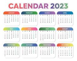 modelo de calendário colorido 2023 plano vetor