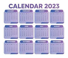 modelo de calendário gradiente 2023 com cor roxa vetor