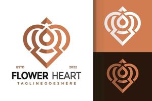 design de logotipo de gota de coração de flor linear, vetor de logotipos de identidade de marca, logotipo moderno, modelo de ilustração vetorial de designs de logotipo