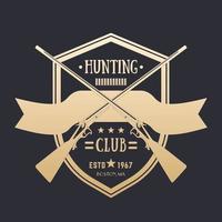 logotipo vintage do clube de caça com dois rifles velhos cruzados, emblema vetorial vetor