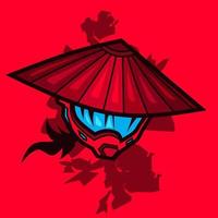 samurai cabeça cyberpunk logo vector ficção ilustração design colorido com fundo vermelho.