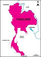 o mapa da tailândia inclui os países limítrofes myanmar, laos, camboja, vietnã, golfo da tailândia e mar de andaman. mapa vetorial vetor