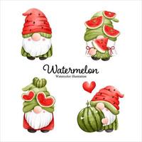 gnomos de melancia em aquarela, frutas em aquarela. ilustração vetorial vetor