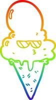 desenho de linha de gradiente de arco-íris desenho animado sorvete legal vetor