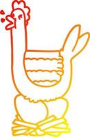 desenho de linha de gradiente quente desenho de galinha sentada no ninho vetor