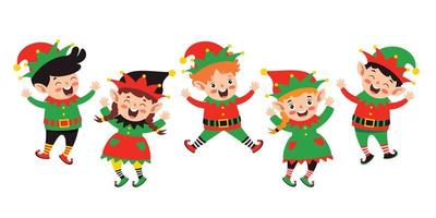 grupo de elfos de desenho animado comemorando o natal vetor