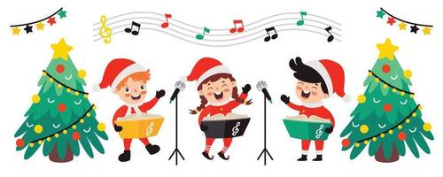 crianças tocando música em fantasia de natal