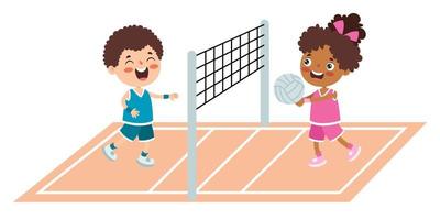 ilustração dos desenhos animados de uma criança jogando vôlei