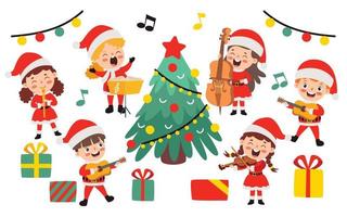 crianças tocando música em fantasia de natal
