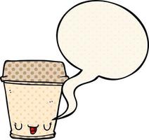 xícara de café de desenho animado e bolha de fala no estilo de quadrinhos vetor