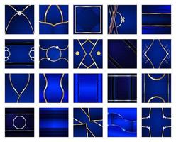 coleção de fundos quadrados abstratos de azuis e dourados vetor