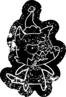 ícone angustiado dos desenhos animados de uma raposa irritada usando chapéu de papai noel vetor