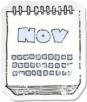 adesivo retrô angustiado de um calendário de desenho animado mostrando o mês de novembro vetor