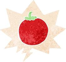 desenho de tomate e bolha de fala em estilo retrô texturizado vetor