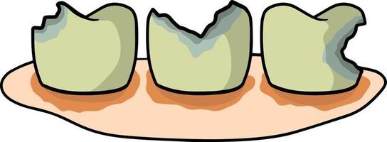 cáries e problemas dentários. odontologia e dentes sujos doentes com manchas. Higiene oral. cuidados médicos. gengivite. a necessidade de limpeza. cárie dentária. ilustração de desenho animado vetor