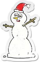 adesivo retrô angustiado de um boneco de neve infeliz de desenho animado vetor