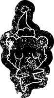 ícone angustiado de desenho de urso polar chorando de um chapéu de papai noel vetor