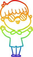 desenho de linha de gradiente de arco-íris menino de desenho animado usando óculos vetor