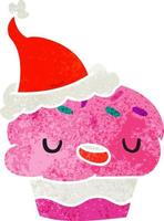 desenho retrô de natal de cupcake kawaii vetor