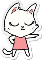 adesivo de uma garota de gato de desenho animado calma apontando vetor