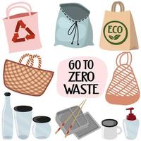 conjunto de conceito de desperdício zero. produtos ecológicos reutilizáveis sem plástico. estilo de vida ecológico. vetor