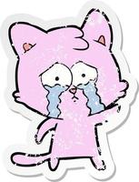 vinheta angustiada de um gato de desenho animado chorando vetor