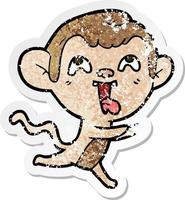 adesivo angustiado de um macaco de desenho animado louco correndo vetor