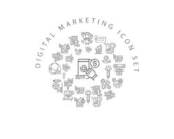 cenografia de ícones de marketing digital em fundo branco vetor