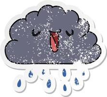 adesivo angustiado desenho animado kawaii tempo nuvem de chuva vetor