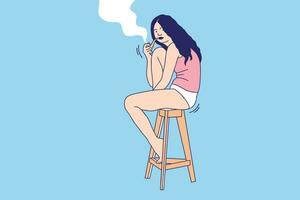 ilustrações bela jovem sentada gosta de fumar com cachimbo de tradição vetor