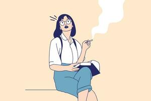 ilustrações de linda jovem fumando cigarro e lendo um livro vetor