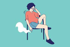 ilustrações de linda mulher encaracolada fumando com um navio a vapor vetor