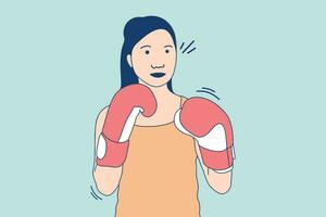 ilustrações de mulher bonita boxer dando um soco com luva de boxe vetor