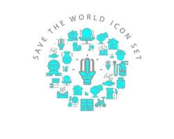 salve o design de conjunto de ícones do mundo em fundo branco vetor