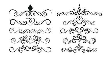 conjunto de ornamentos de linhas pretas, molduras para ilustrações em um fundo branco - vetor