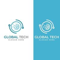 logotipo do mundo da tecnologia digital moderna, planeta global ou tecnológico e proteção de tecnologia digital. logotipo com modelo de ilustração vetorial de conceito. vetor