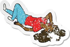 adesivo retrô angustiado de uma mulher de desenho animado deitada no chão vetor