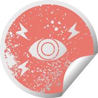 símbolo de adesivo de peeling circular angustiado olho místico vetor