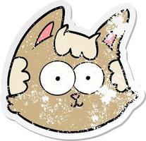 adesivo angustiado de um rosto de gato de desenho animado vetor