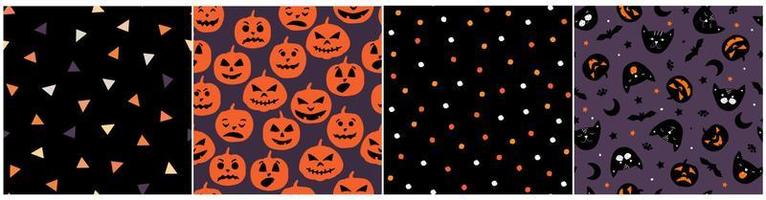 um conjunto de padrão sem emenda com o feriado de halloween. imprimir com fantasmas, abóboras, aranhas, morcegos, focas. gráficos vetoriais. vetor