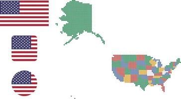 mapa dos estados unidos e ilustração vetorial de símbolo de ícone plano de bandeira vetor