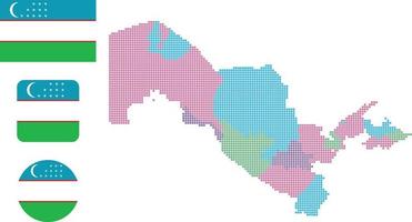 Mapa do Uzbequistão. e bandeira. ilustração em vetor símbolo ícone plano