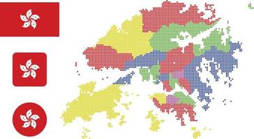 mapa de hong kong e ilustração vetorial de símbolo de ícone plano de bandeira vetor